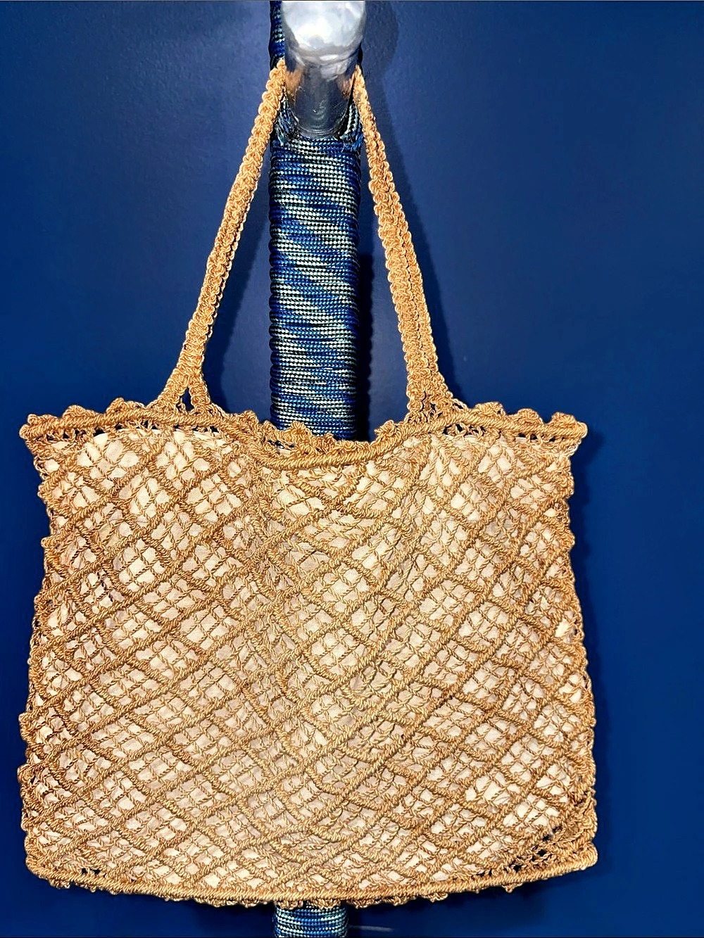 Beige Crochet Tote Bag - Picture 3 of 14